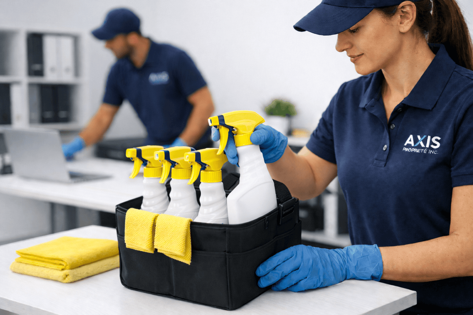 Équipe professionnelle de nettoyage commercial AXIS Propreté à Laval